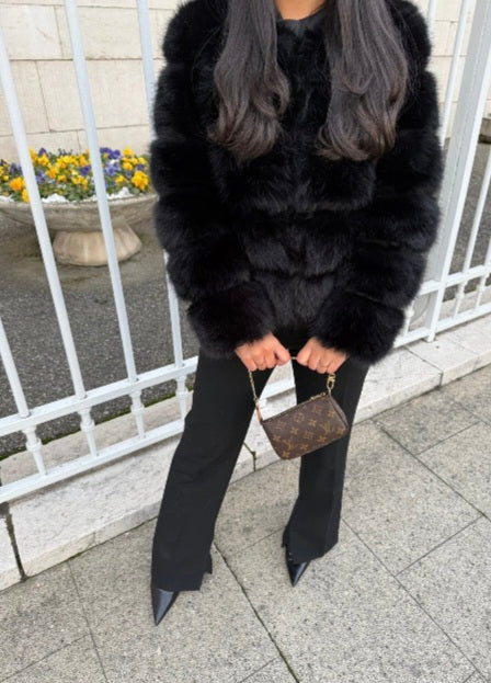 Pelzmantel Faux fur Schwarz lang