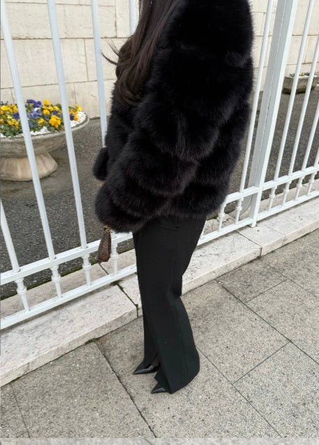 Pelzmantel Faux fur Schwarz lang